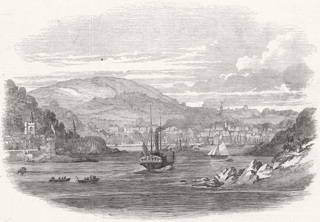 DEVON. Royal Squadron, Dartmouth Harbour 1847 old antique print picture